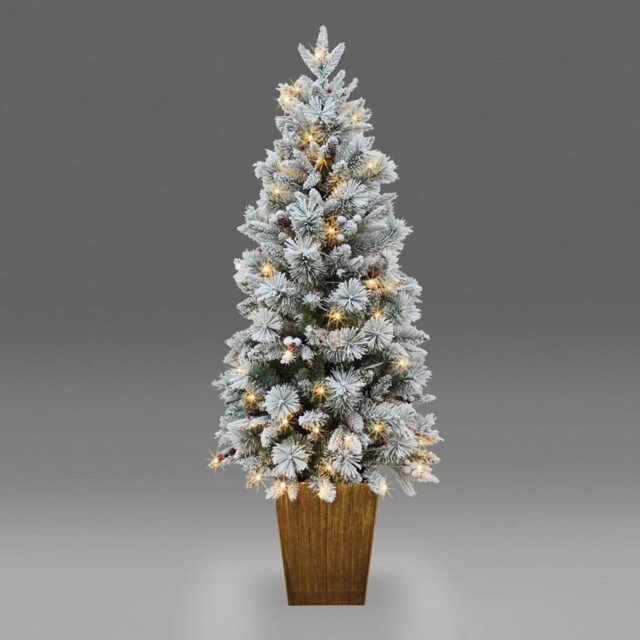 Christmas Tree Prelit Led Snow Flock Pine Artificial Bushy Xmas Home