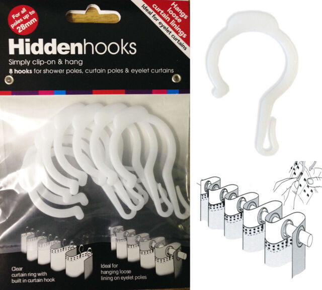 16 Pack Hidden Curtain Hooks, Add Lining To Eyelet Curtains, No Sewing