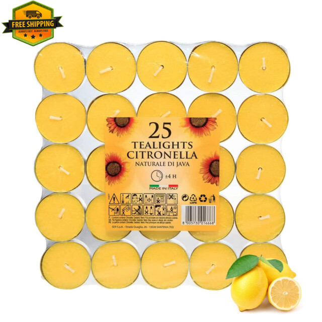 Price's Citronella Tealight Candles 25 Pack Outdoor Garden Bbq Patio