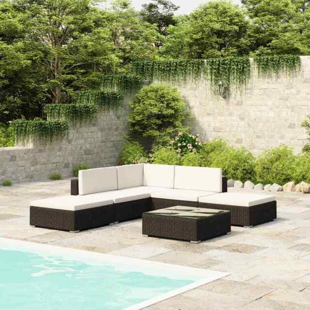 6 Piece Garden Lounge Set With Cushions Poly Rattan Black Vidaxl
