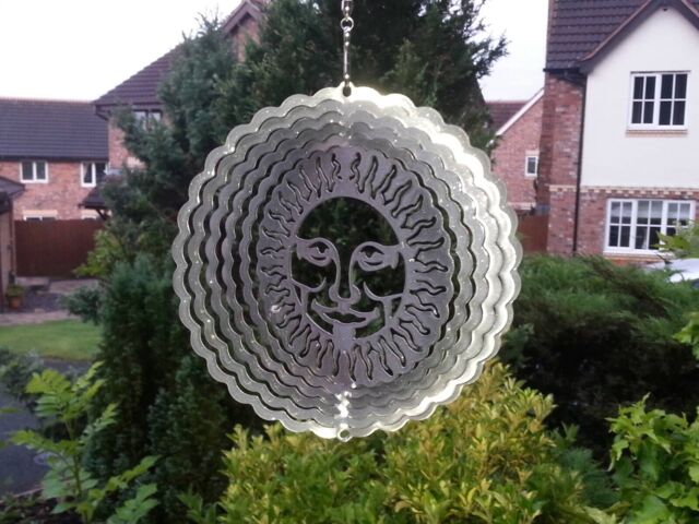 "6""/15cm Silver Sunburst Iron Stop Wind Spinner Sun Catcher + Hook"
