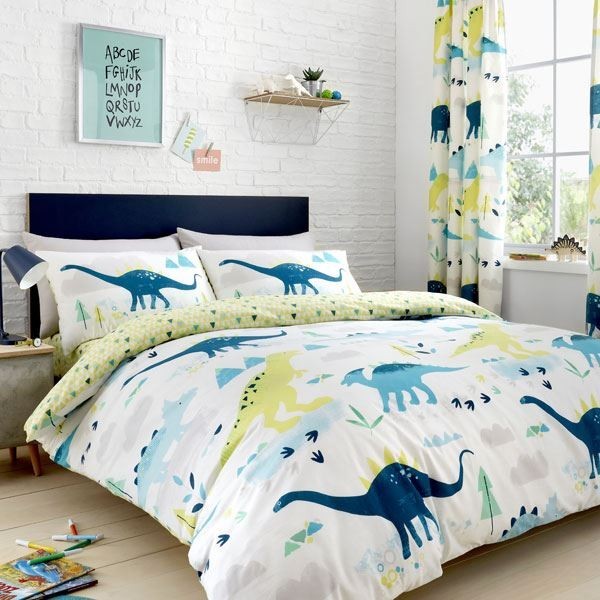 Bedlam Kids Dino Glow In The Dark Pencil Pleat Curtains, Multi, 66 X