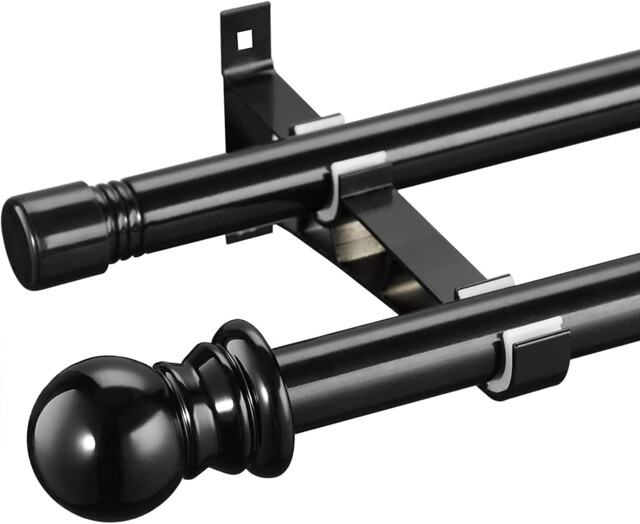 Harrms Double Curtain Pole For Eyelet Curtains - Black, Extendable