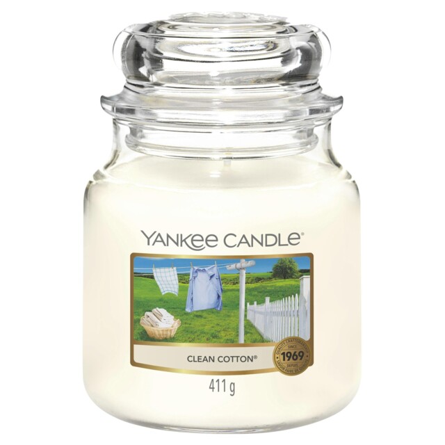 Yankee Candle Scented - Clean Cotton Medium Jar Candle, White