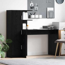Desk Black Oak 102x50x124cm Engineered Wood With Hinge Door Cupboard