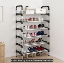 Durable 6 Tier Shoe Rack - Black/silver