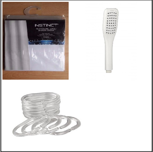 Instinct Professional White Shower Head C/w Curtain (1810 X 180cm) &