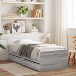 Bed Frame Grey Sonoma Solid Pine 90x200 Cm Single Storage Drawers