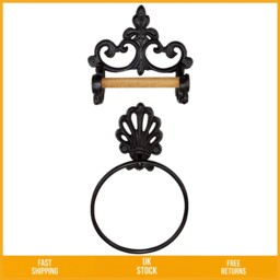 Rustic Cast Iron Toilet Roll Holder And Towel Ring Set Vintage