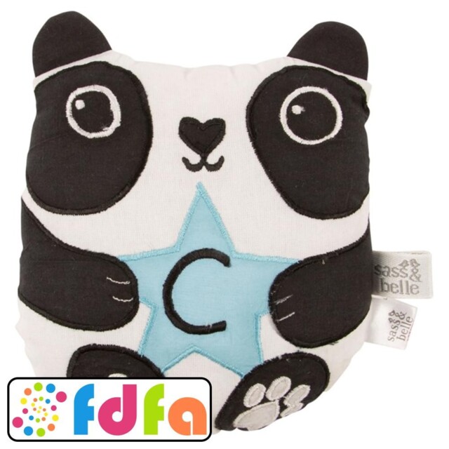 Sass & Belle Aiko Panda Letter C Mini Small Cushion Blue Childs