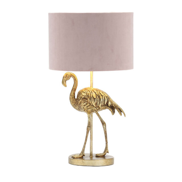 Litecraft Fliss Table Lamp Flamingo Style Base With Pink Velvet Shade