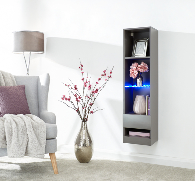Galicia Tall Shelf Unit Led Display Shelves Storage Cabinet Living