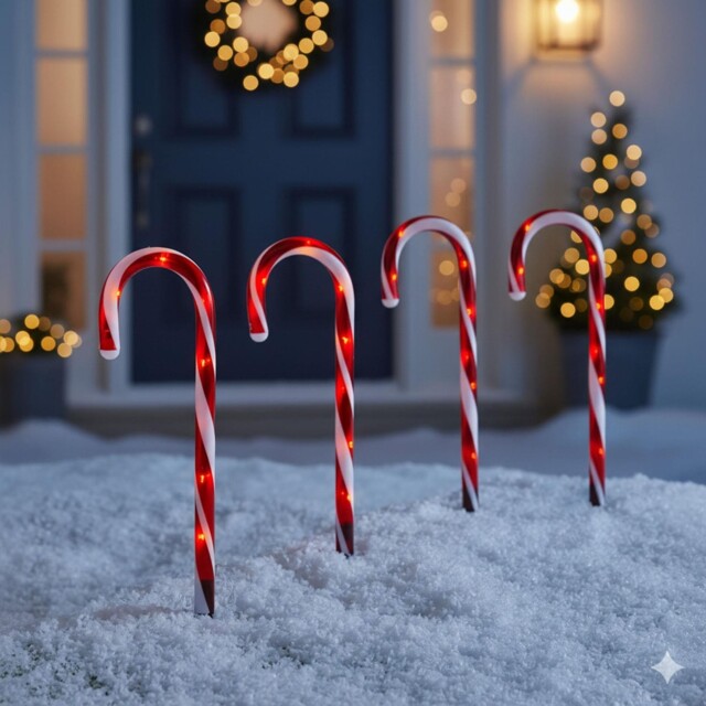 25cm Led Light Up Christmas Xmas Candy Cane Stick Stake Pathway Lights