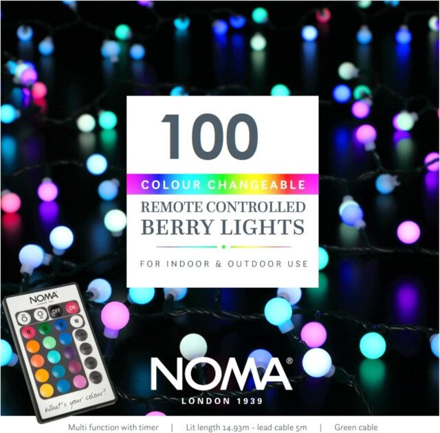 Noma 100 Colour Changeable Berry Lights, 7.97 M, Remote Controlled