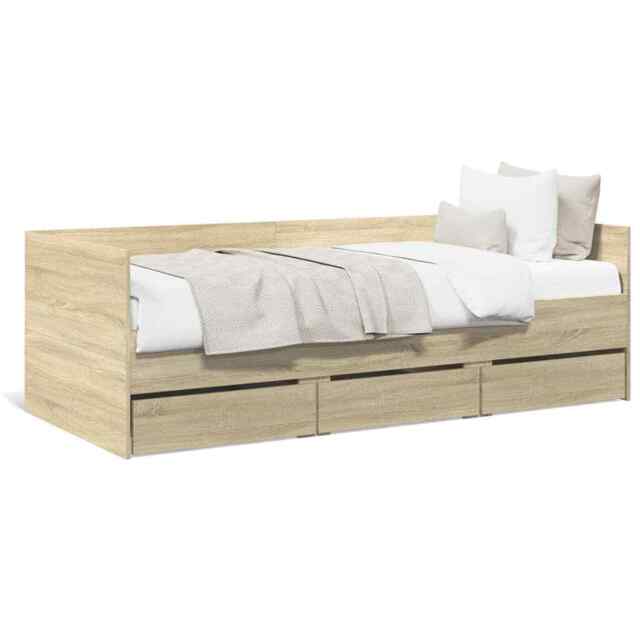Daybed With Drawers Sonoma Oak 75x190 Cm Engineered Wood Vidaxl