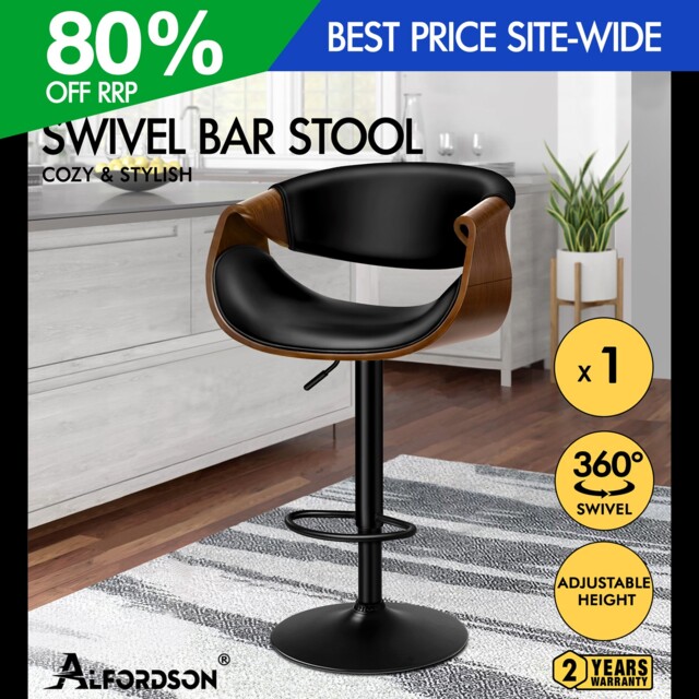 Alfordson Bar Stool Pu Leather Wooden Armrest Swivel Pub Breakfast