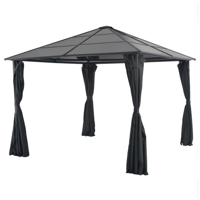 Gazebo 3x3m Black Aluminium Steel Frame 6mm Pc Roof 4 Polyester