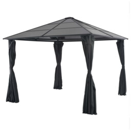Gazebo 3x3m Black Aluminium Steel Frame 6mm Pc Roof 4 Polyester