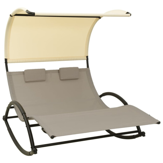Double Sun Lounger 139x180x170cm Taupe/cream Textilene Steel Canopy