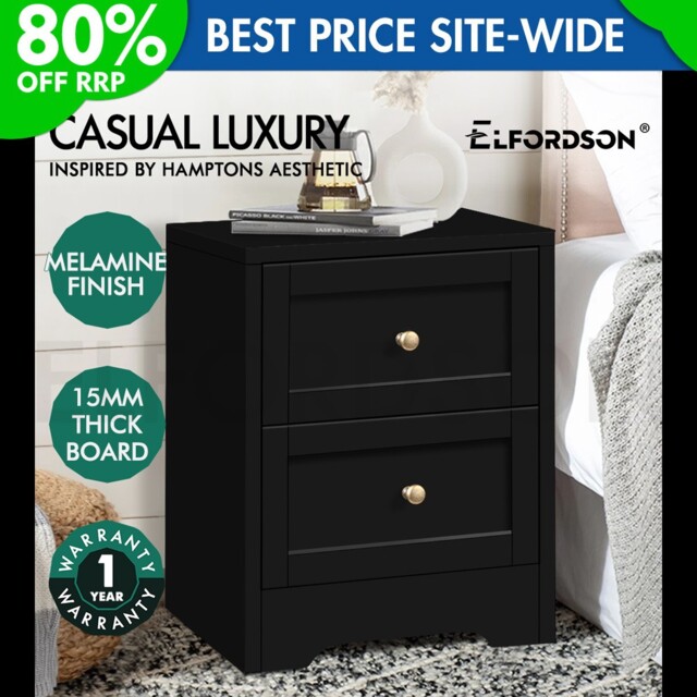 Elfordson Bedside Table 2 Drawers Wooden Storage Cabinet Chest Shelf