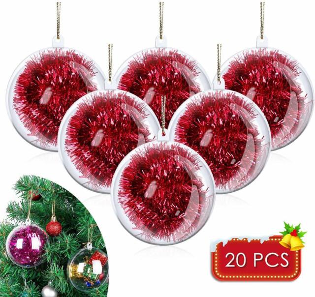 20x Clear Plastic Christmas Balls Baubles Sphere Fillable Xmas Tree