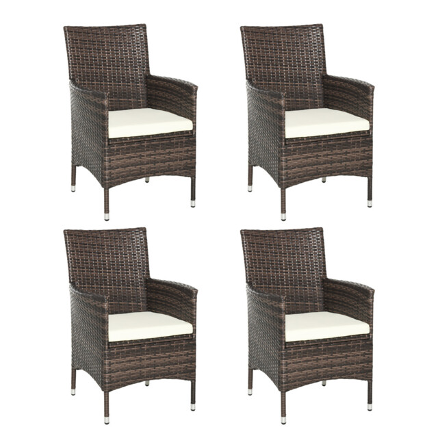 Outsunny 4 Pc Outdoor Rattan Armchair Wicker Dining Chair Set For
