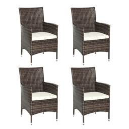 Outsunny 4 Pc Outdoor Rattan Armchair Wicker Dining Chair Set For
