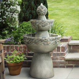 Garden Water Feature Outdoor Fountain 3-tier Waterfall Pedestal Grey