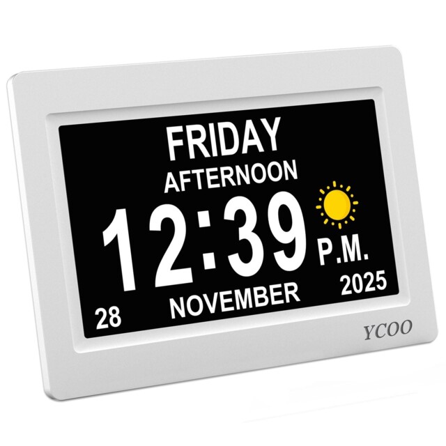 Ycoo Dementia Clock Day Date Digital Clock With Sun/moon Icons Large