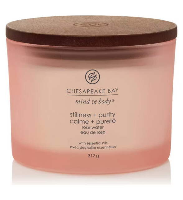 Chesapeake Bay Mind & Body Rose Water 3 Wick Candle, 312g Made In Usa
