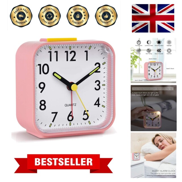 Silent Alarm Clocks Bedside Non Ticking Battery Powered Table Clocks