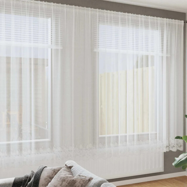 Curtains With Curtains Floral White Polyester Vidaxl