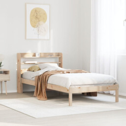 Bed Frame Solid Pine Natural 90x200 Cm Single With Headboard Shelves