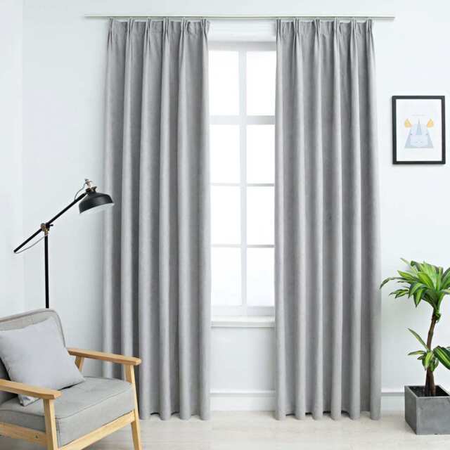 Blackout Curtains With Hooks 2 Pcs Grey 140x245 Cm Vidaxl
