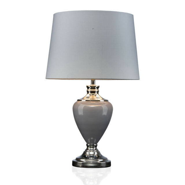 Table Lamp Hepburn Large Ceramic Grey Silver Shade Modery Grey Silver