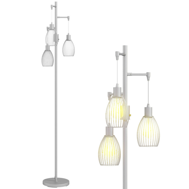 Industrial 3-light Steel Floor Lamp Silver Tone 170.5cm Tall 30x30cm