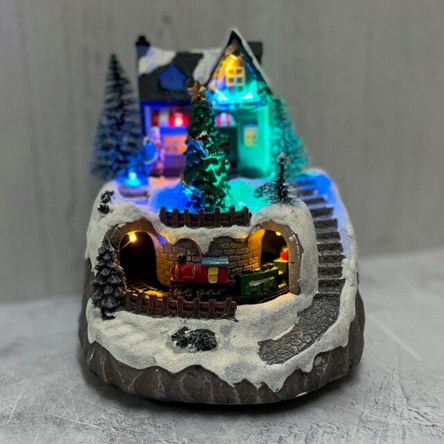 Christmas Village Scene Ornament Decoration With Led Lights Moving