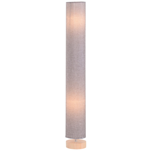 Grey Wooden Base Floor Lamp With Linen Shade, 120h Cm, Modern Design