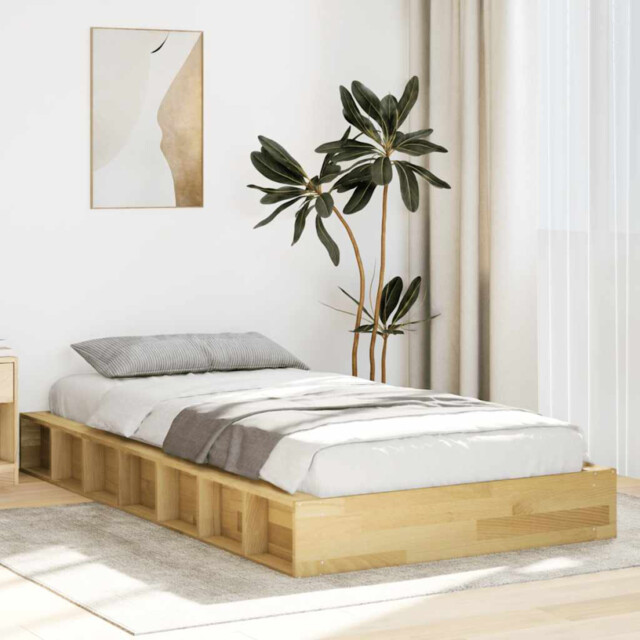 Bed Frame Solid Oak Wood Natural 90x190 Cm Slatted Base With Open