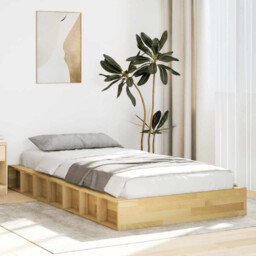 Bed Frame Solid Oak Wood Natural 90x190 Cm Slatted Base With Open