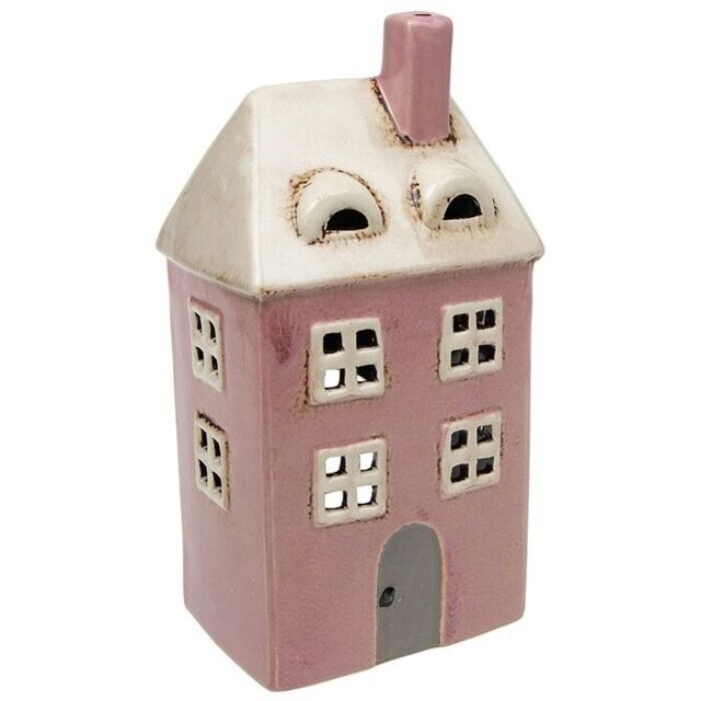 Village Pottery Pink Tall House Tealight Holder Ornament - 320006
