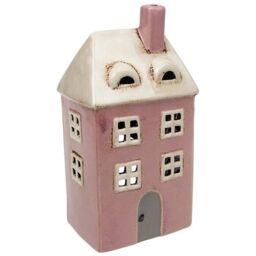 Village Pottery Pink Tall House Tealight Holder Ornament - 320006