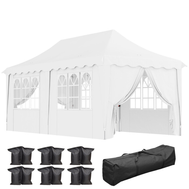 Pop Up Gazebo White 3x6m. Heavy Steel Oxford Fabric Upf50+ With Sides