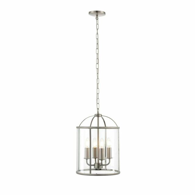 Endon 70324 Lambeth 4 Light Pendant Satin Nickel/clear Glass