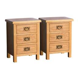 Set Of 2 Oak Bedside Cabinets Tables Solid Wood 3 Drawers Bedroom