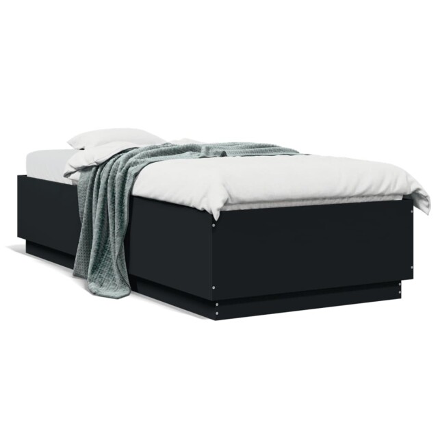 Black Engineered Wood Bed Frame 100x200 Cm Modern Design For Bedroom