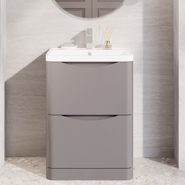 Nuie Lunar 2-drawer Vanity Unit & Polymarble Basin 600mm - Satin Grey