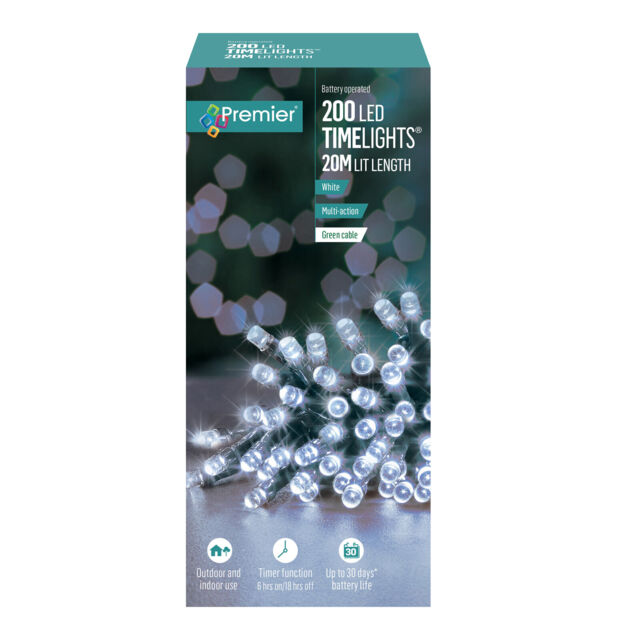 Christmas 200 Battery Timer Led Lights Indoor Or Outdoor - White