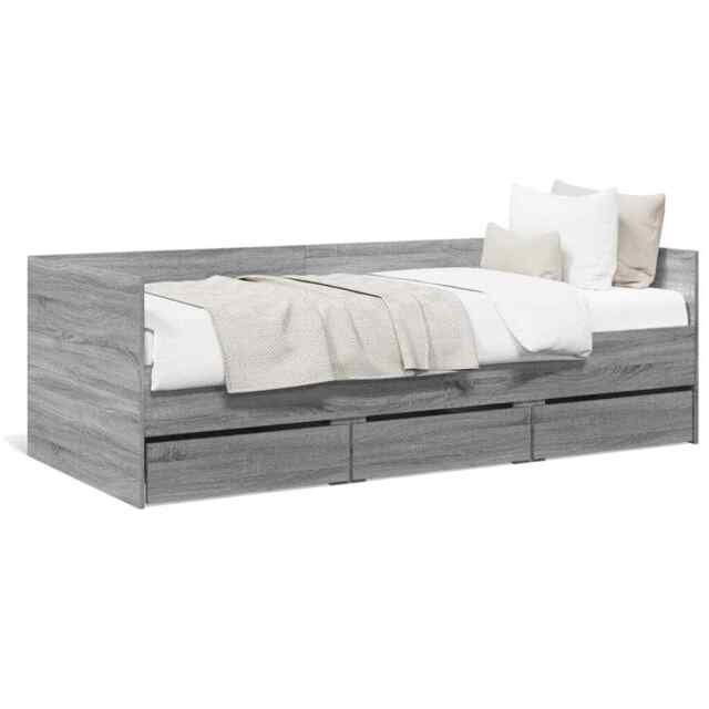 Daybed With Drawers Grey Sonoma 90x200 Cm Engineered Wood Vidaxl