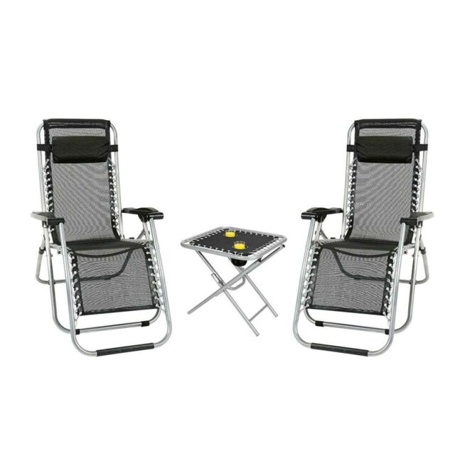 Zero Gravity Sun Lounger Set 2 Chairs & Table Garden Furniture Chair